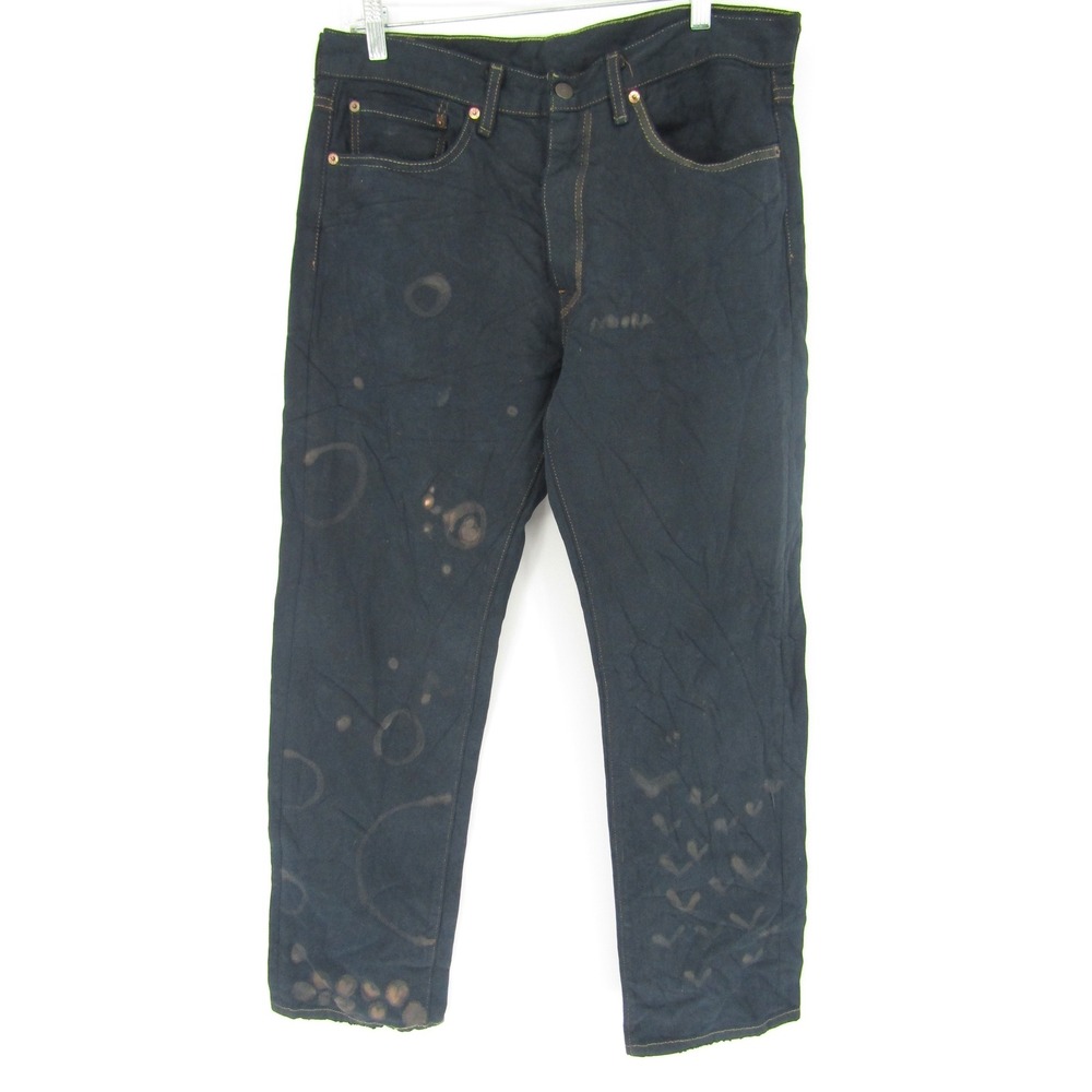 Levi's 505 Straight Leg Jeans Mens 34 Black Custom Bleach Design Distressed Punk